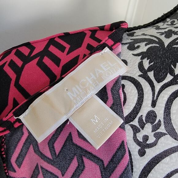 Michael Kors Pink and Black Geometric Long Sleeve Midi Dress - Picture 4 of 4